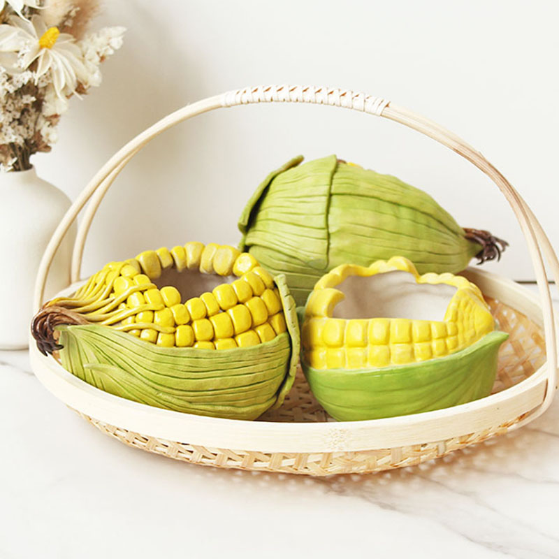 言下可爱玉米原创拇指桌面绿植多肉专用花盆水果陶瓷造型容器手绘
