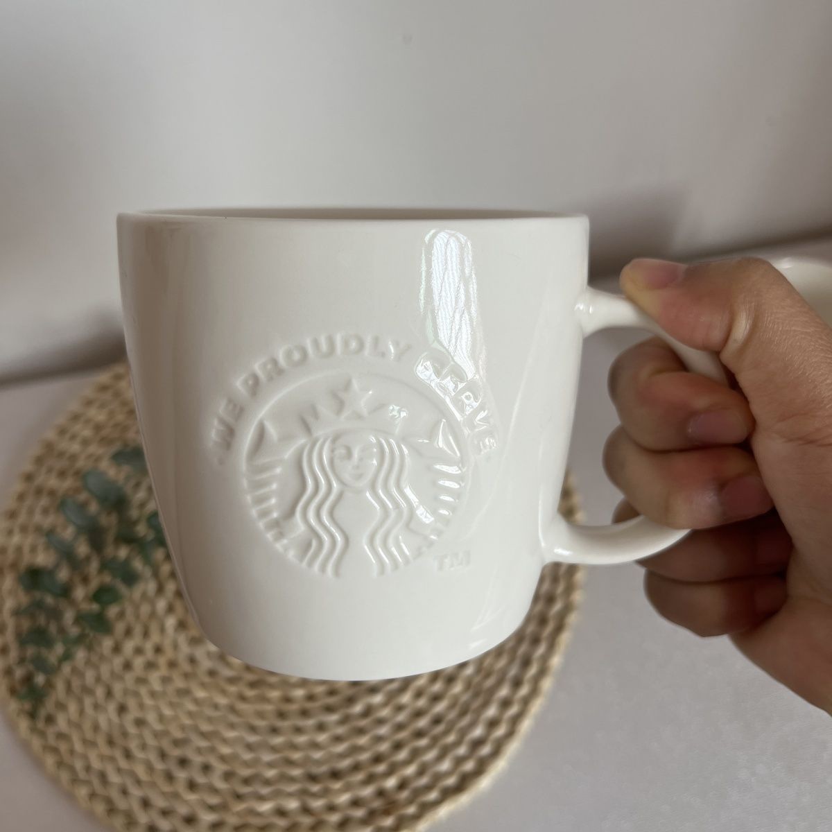 星爸爸经典LOGO女神杯白色浮雕杯咖啡杯简约陶瓷杯复古好看的杯子