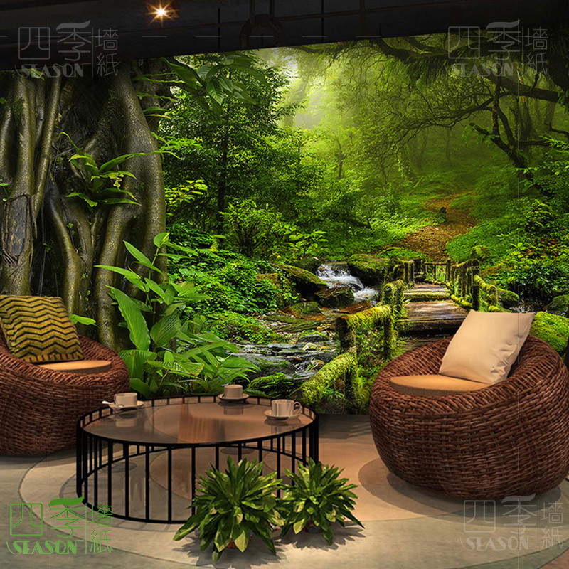 3d立体森林视觉延伸墙纸风景大自然餐厅茶室电视背景墙布法式壁纸