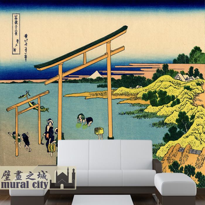 日式浮世绘鸟居壁纸日本传统风俗画墙纸居酒屋背景墙日本画登户浦
