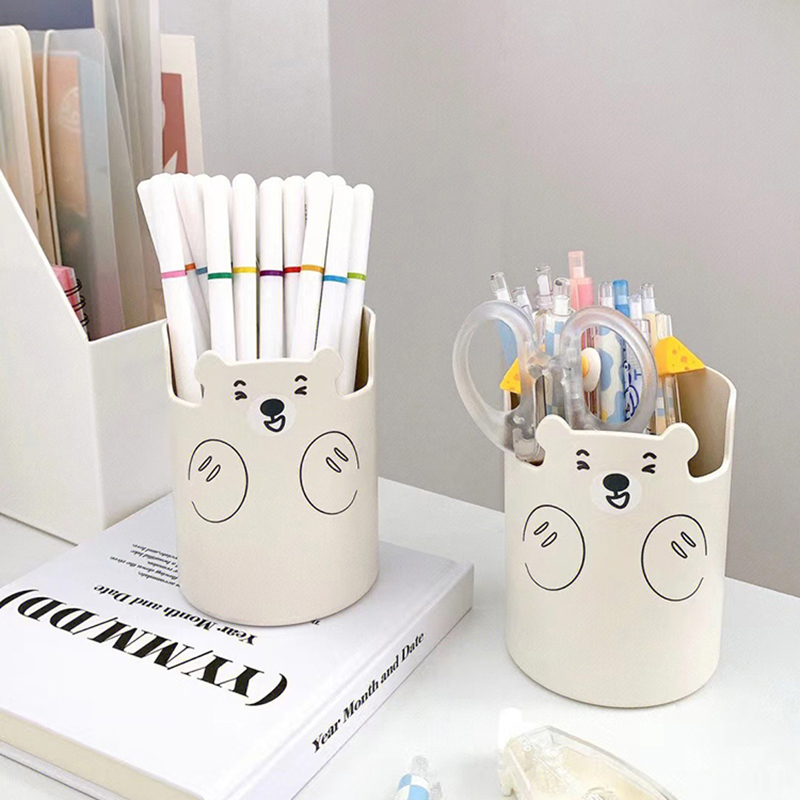 韩国ins创意可爱小熊笔筒笔手机收纳二合一百搭收纳盒圆筒圆柱形