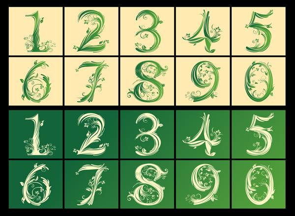 植物花纹数字 创意绿色藤蔓装饰艺术数字字体 AI格式矢量设计素材