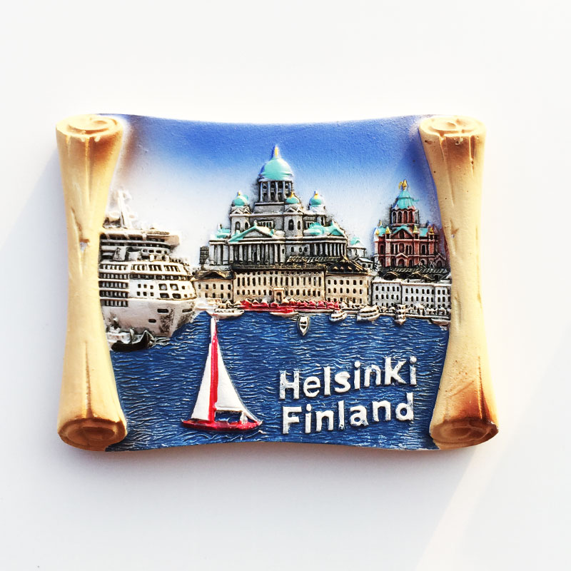 芬兰首都赫尔辛基旅游纪念装饰工艺品树脂彩绘立体风景磁铁冰箱贴