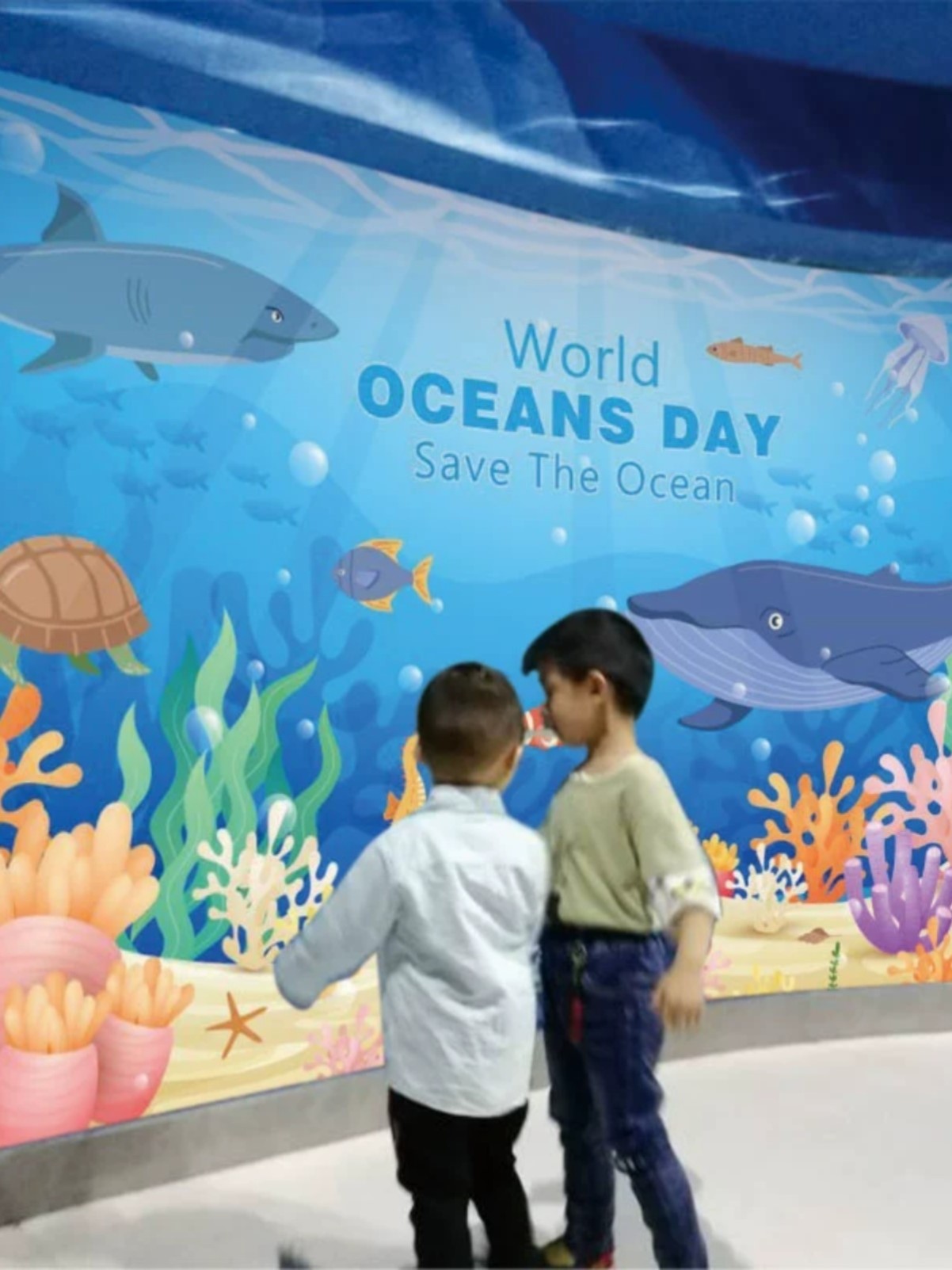 海洋风格主题儿童房间壁纸水族馆卡通幼儿园墙面装饰海底世界墙纸