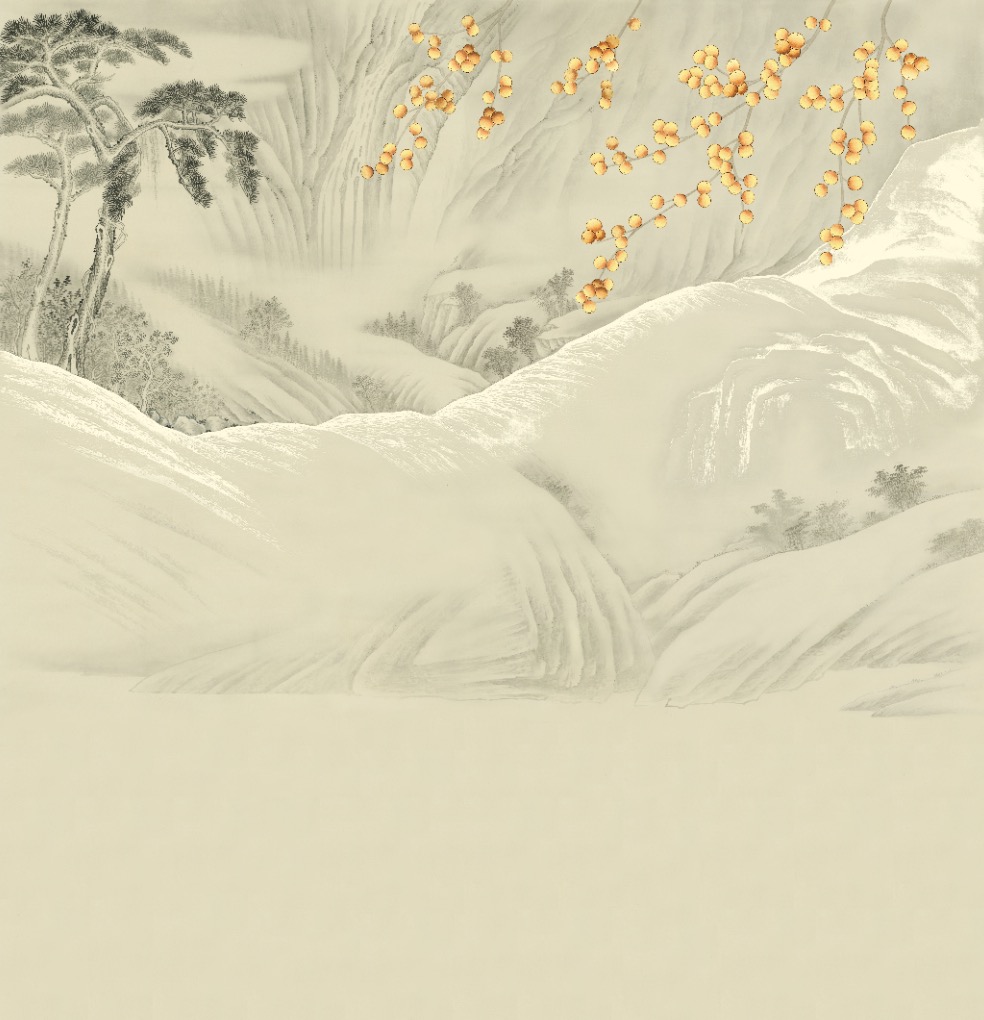 新中式松树果实喷绘背景