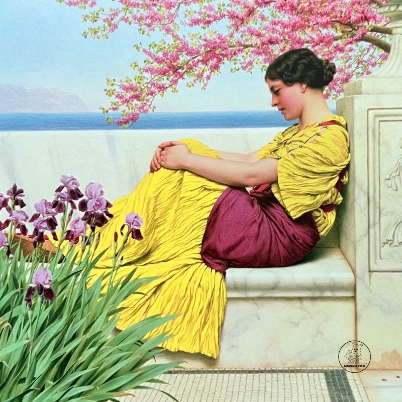 「SHUNA」花枝下的仕女图 英国新古典主义美学名画复古明信片现货