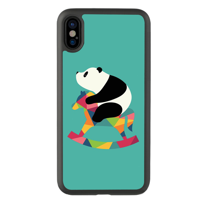 7p卡通11可爱熊猫骑木马适用于iPhone121314Promax手机壳xs防摔xr