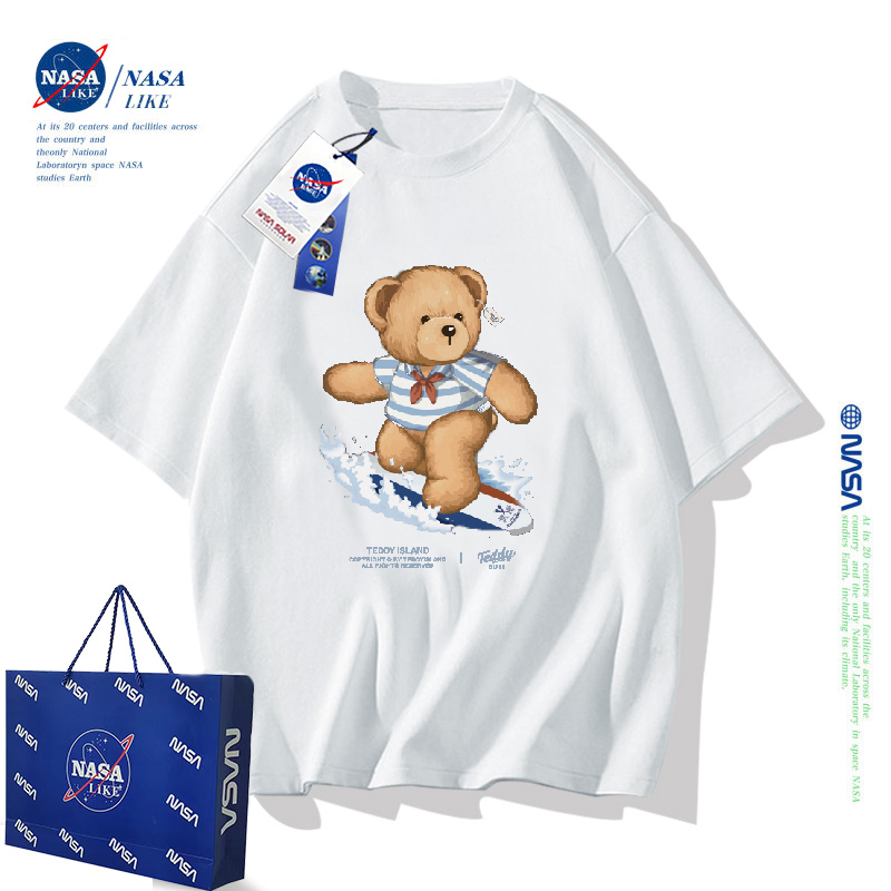 NASA联名~男女童短袖t恤儿童冲浪泰迪熊夏装2024新款大童女孩上衣