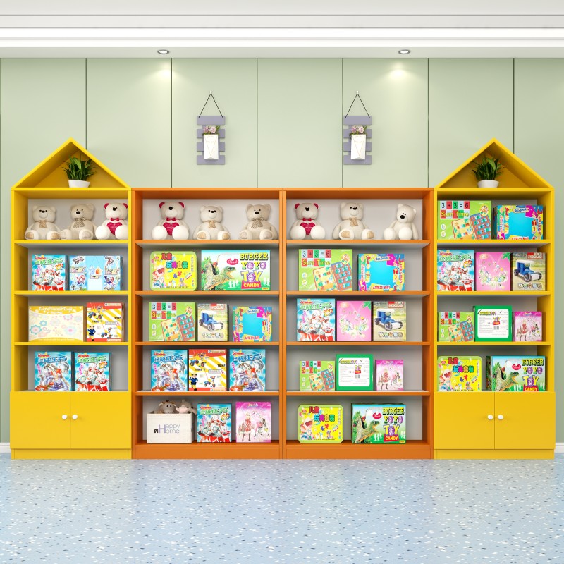 玩具店货架展示柜木质商场儿童乐团手工展示架图书绘本货柜展架