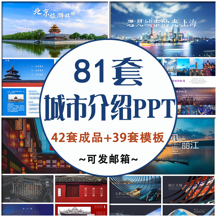 旅游城市介绍PPT模板 北京上海三亚旅行攻略相册城市风采幻灯片