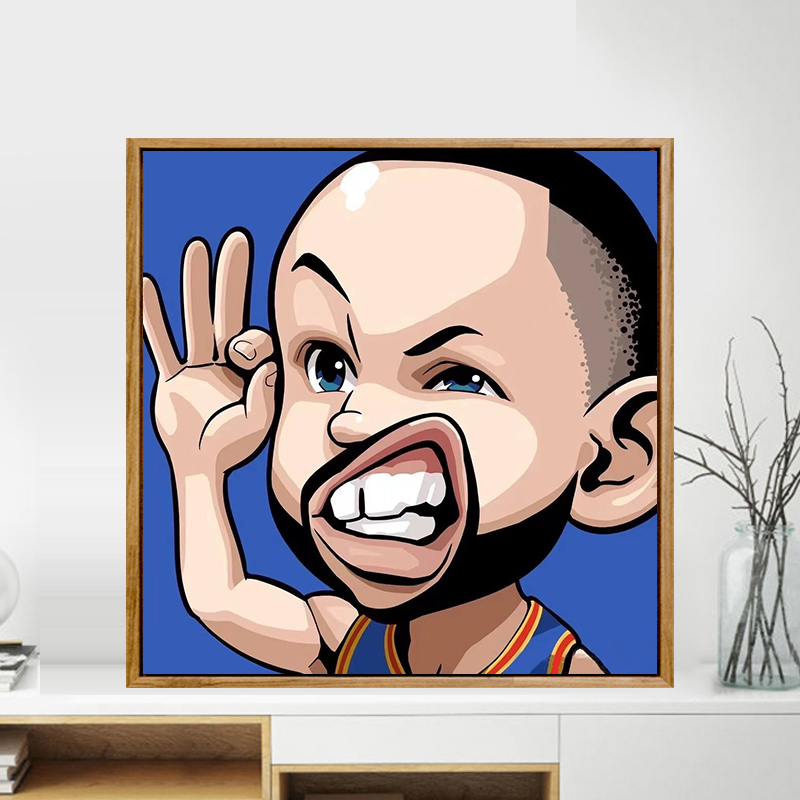 数字油画diy画画NBA篮球明星勇士库里手工手绘卡通人物填色装饰画