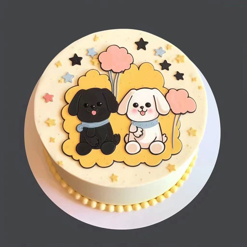 烘焙蛋糕装饰摆件软胶星星两只小狗生日蛋糕卡通软胶蛋糕插排摆件