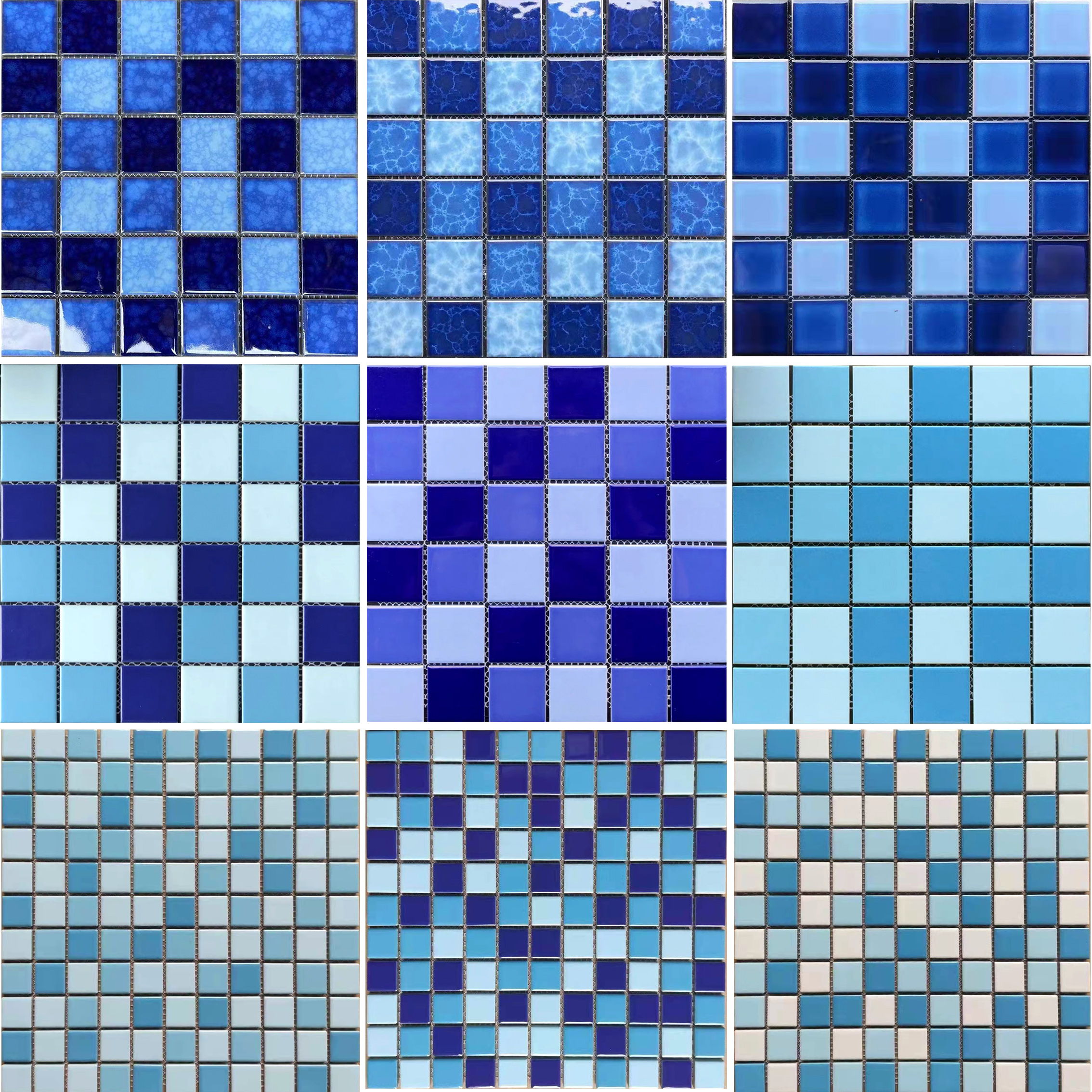 陶瓷蓝色游泳池马赛克瓷砖拼图定制 定做 鱼池户外景观酒店水池
