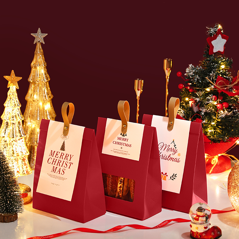 圣诞节包装盒手提节日礼品盒新年年婚庆糖果盒小饼干甜品红色空盒