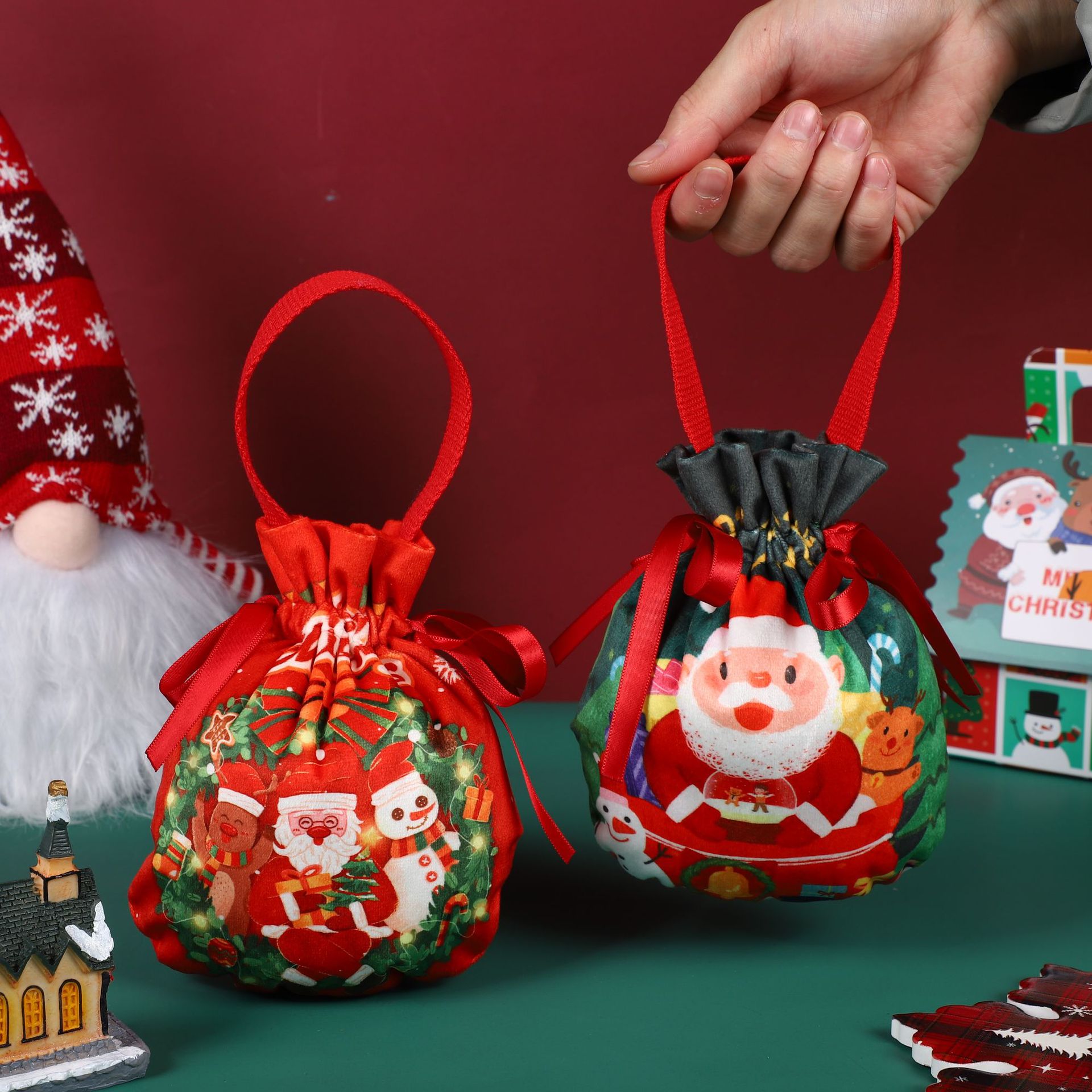圣诞节苹果袋平安夜礼物包装盒装糖果袋礼盒儿童手提创意小礼品袋
