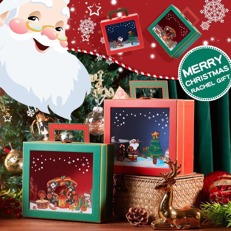 圣诞精美外包装礼品盒 圣诞节礼盒透明开窗 袜子翻盖手提纸盒现货