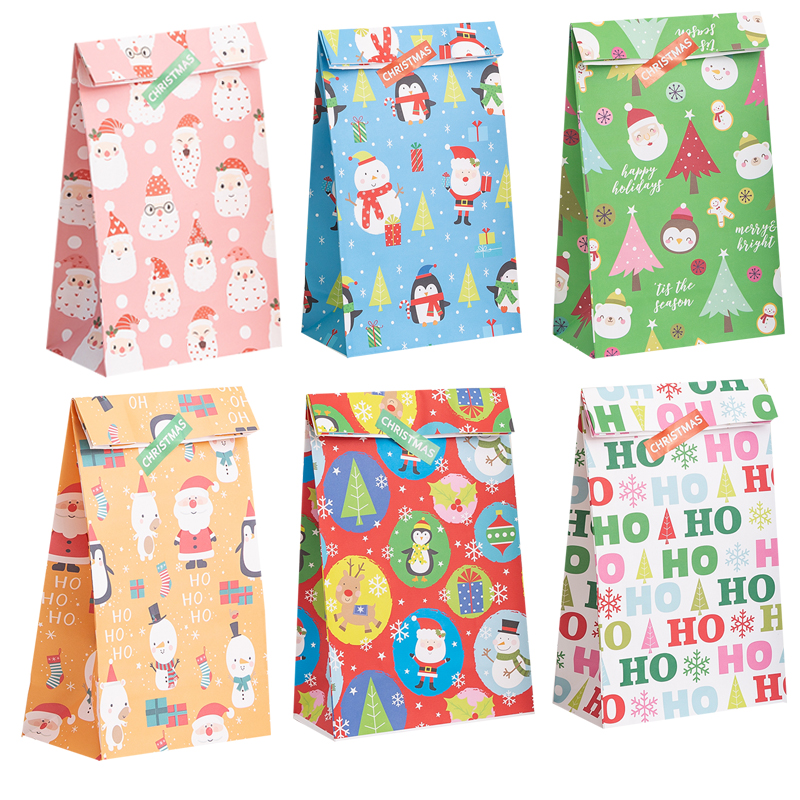 8个圣诞平口纸袋苹果盒手提袋儿童卡通圣诞礼物袋糖果零食包装袋