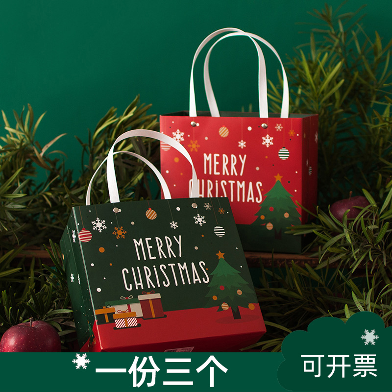 圣诞节礼品袋糖果纸袋平安夜礼物苹果包装盒创意卡通圣诞树手提袋