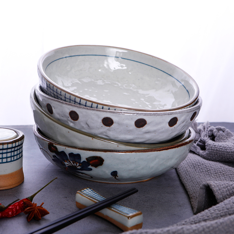 三分烧日式圆形汤碗 创意陶瓷餐具大喇叭碗釉下彩深碗高温手绘