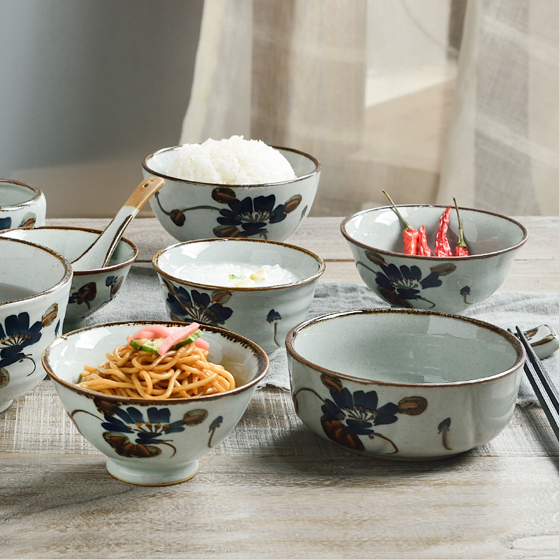 三分烧日式创意手绘陶瓷家用吃饭碗 个性米饭碗5寸和风小汤碗餐具