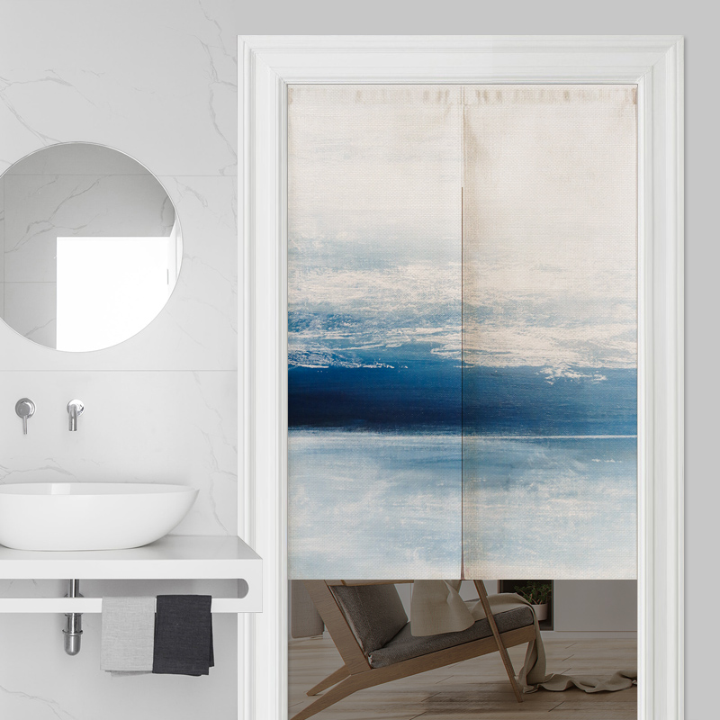现代北欧简约抽象大海沙滩油画装饰卧室厨房厕所隔断帘布艺门帘子