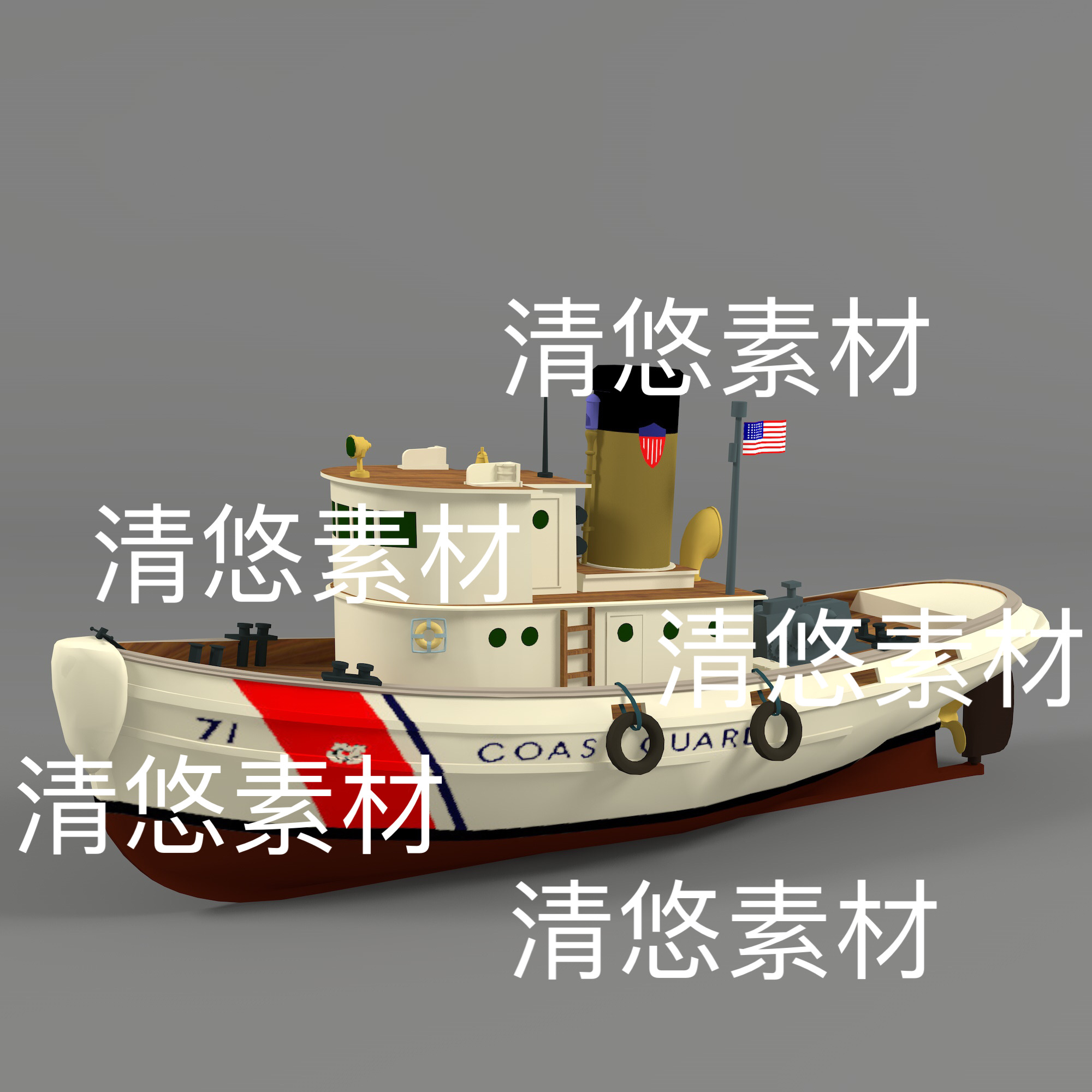 c4d fbx obj格式美国轮船巡逻船海上交通工具低模文件 非实物D602
