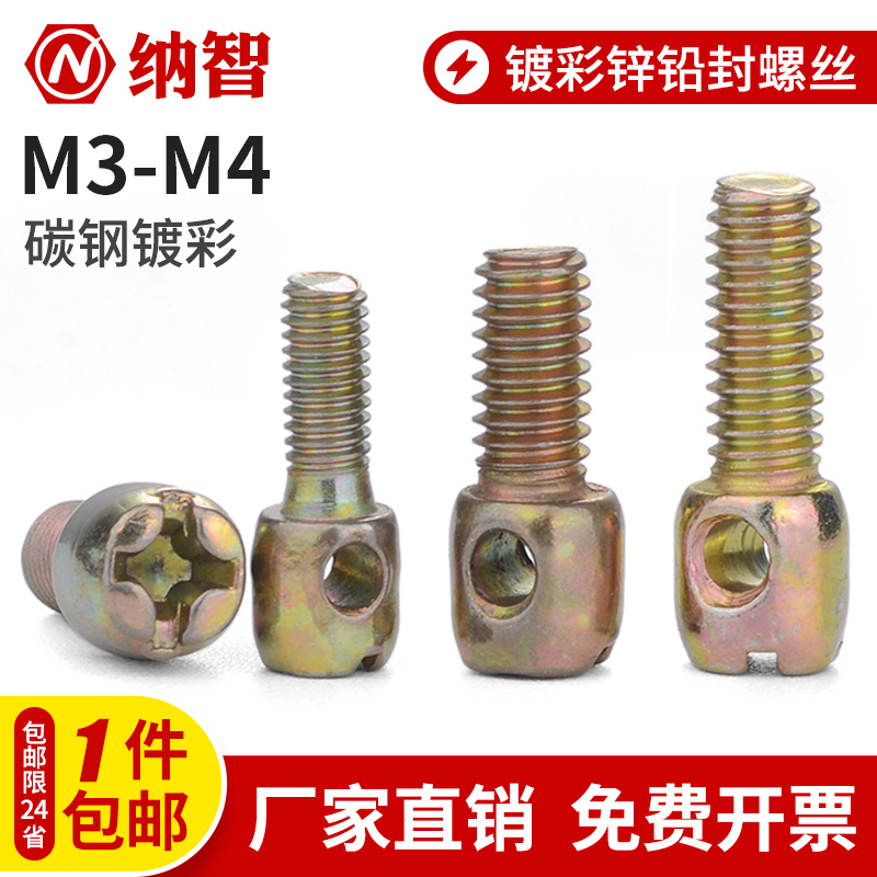 彩锌铅封螺丝电表箱配件螺丝钉封表螺钉带孔十字机螺钉 M3M4