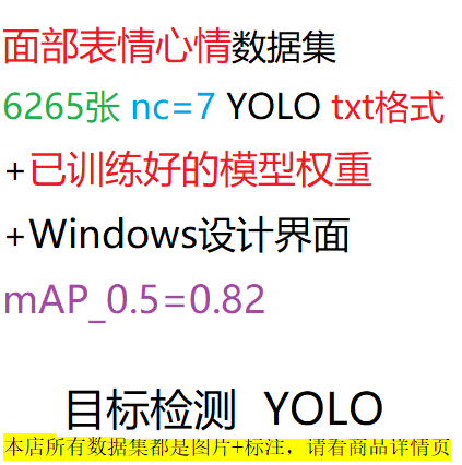 目标检测项目面部表情心情数据集YOLO6265张txt+权重+Windows界面