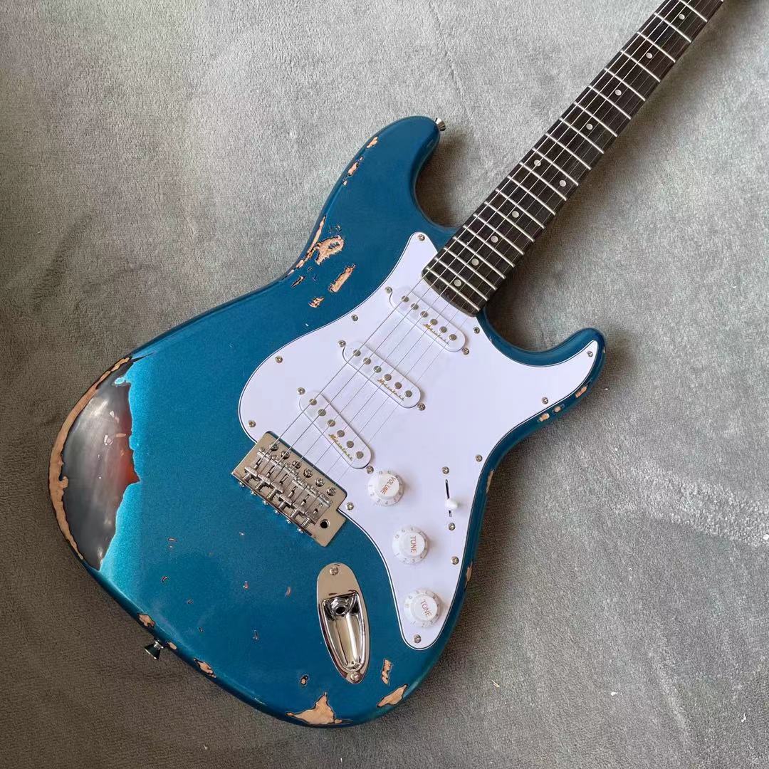 芬达 ST蓝色电吉他 手工做旧 玫瑰木指板 赤杨木琴体 支持定制