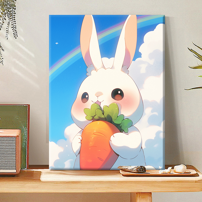 小白兔的胡萝卜油画diy填充儿童画画填色手工颜料涂色数字油彩画