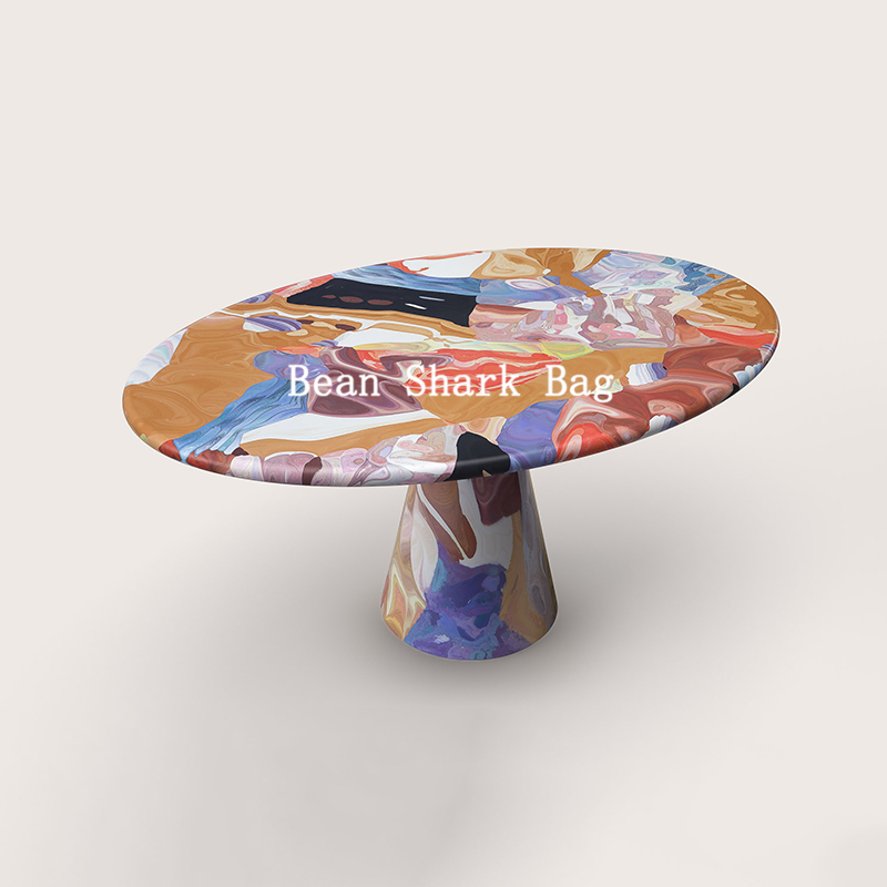 豆鲨包玻璃钢创意轻奢彩绘休闲桌荷兰艺术家熔炉油画彩绘桌餐桌茶