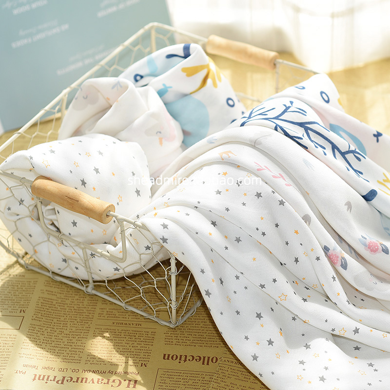 竹棉双层纱布面料婴儿睡袋宝宝a类盖毯夏季凉感超柔竹纤维纱布料