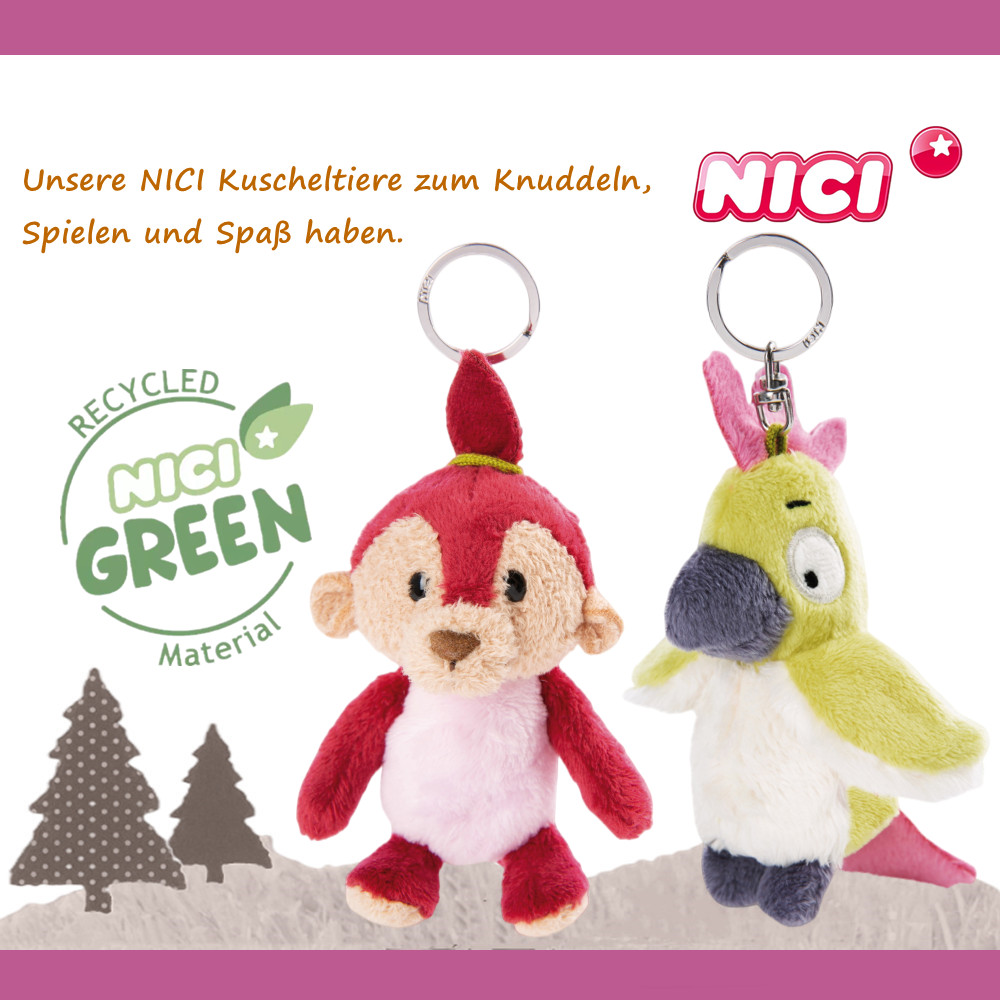 德国NICI专柜正品红毛猴子绿鹦鹉毛绒玩具公仔钥匙扣挂饰圣诞礼物