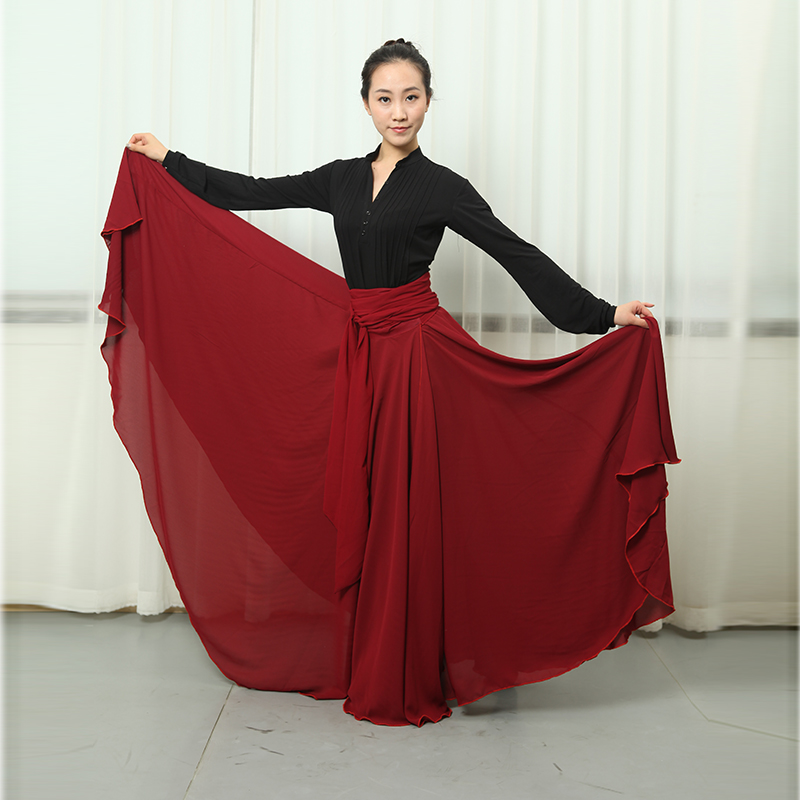新藏族舞蹈练习裙蒙族舞蹈服装女表演舞蹈服大摆裙演出裙新疆舞蹈