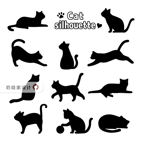 SC254喵星人猫猫咪剪影动作图标图案PS广告设计AI矢量插画PNG素材