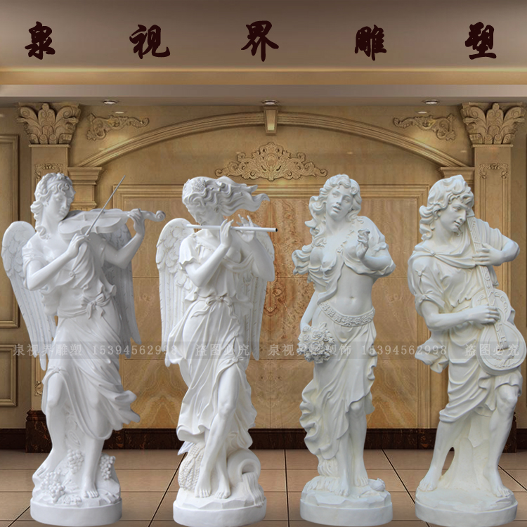 吹拉弹唱音乐人雕塑摆件四季天使财富泉女神欧式人物雕像流水喷泉