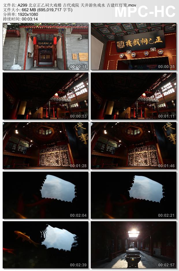 北京正乙祠大戏楼古代戏院天井游鱼戏水古建红灯笼 实拍视频素材