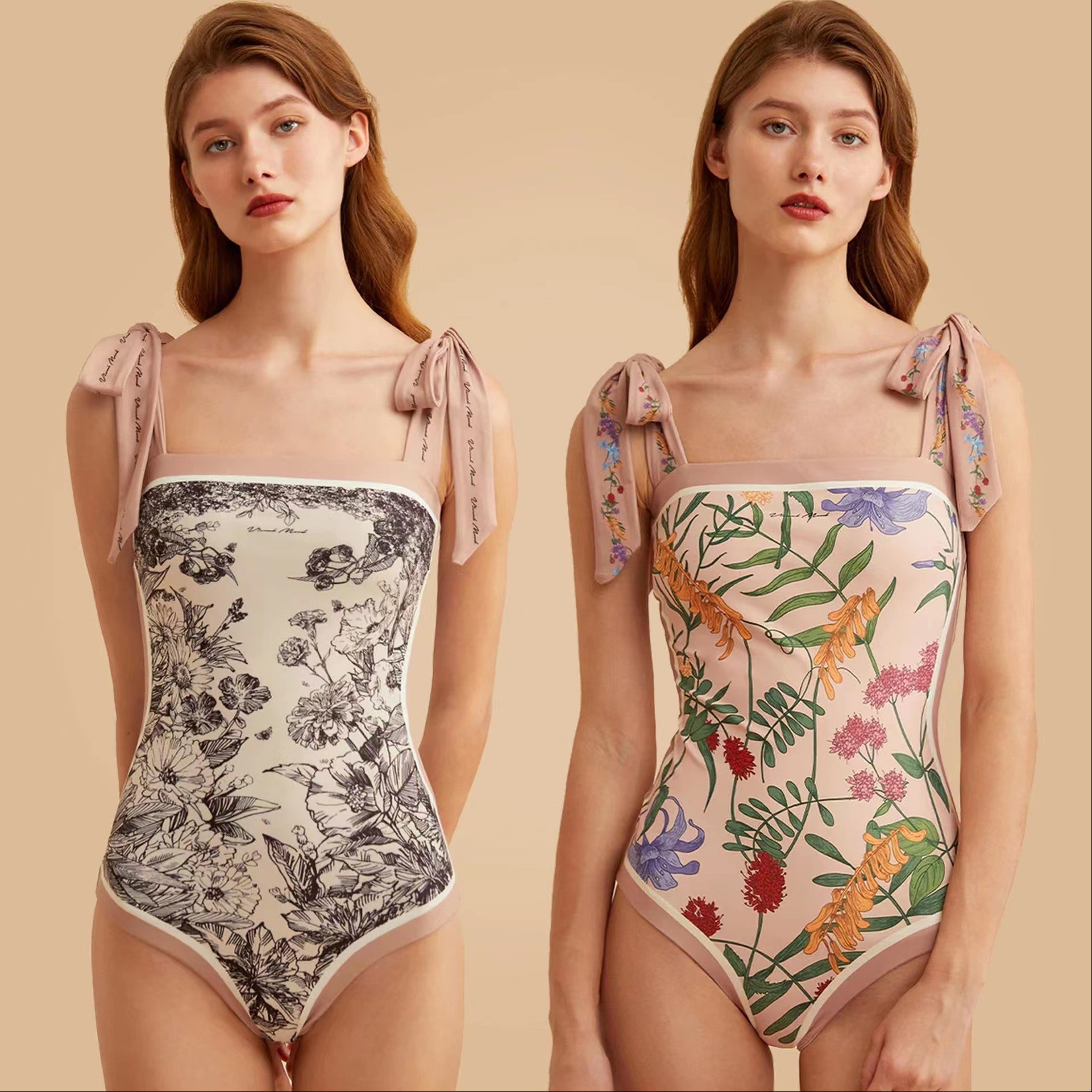 New Vintage Printed Double-sided Wear Swimming Bathing Suit