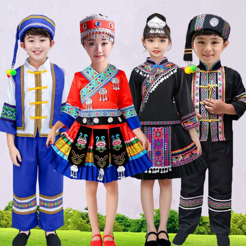 儿童民族服装拉祜族舞蹈服哈尼族表演服男女童布朗族舞台演出服装