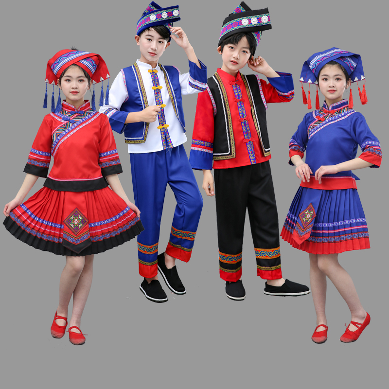 儿童民族服饰拉祜族舞蹈服哈尼族表演服男女童布朗族舞台演出服装
