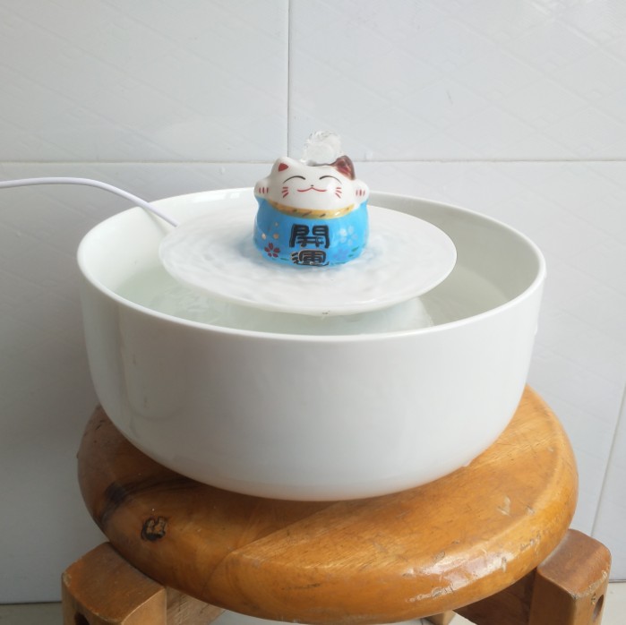自制DIY开运招财猫陶瓷大圆盆水泵宠物自动饮水机猫饮水盆饮水器