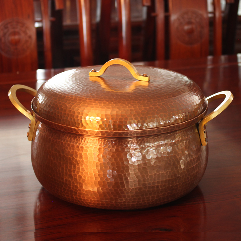 电磁炉铜火锅养生铜锅中式传统双耳纯铜纯紫铜汤锅炖锅家用鸡煲锅