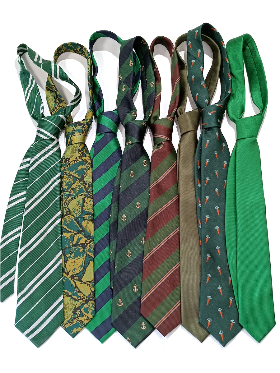 MIMI绿色领带女手打款纯色百搭休闲宽条纹涤丝复古提花印花纹理潮