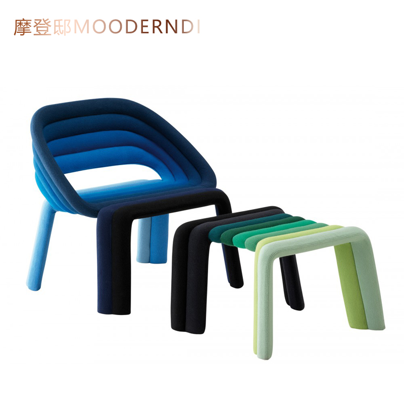 现代轻奢创意实木渐变彩色线条椅子家用别墅样板房同款餐椅售楼处