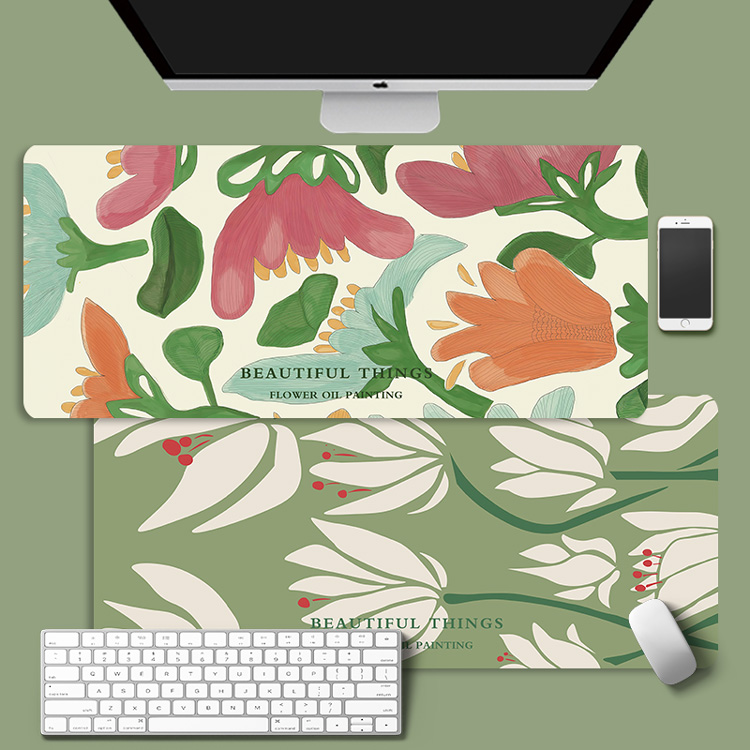 花朵油画电竞抽象超大鼠标垫电脑键盘书桌垫学生办公室游戏防滑垫