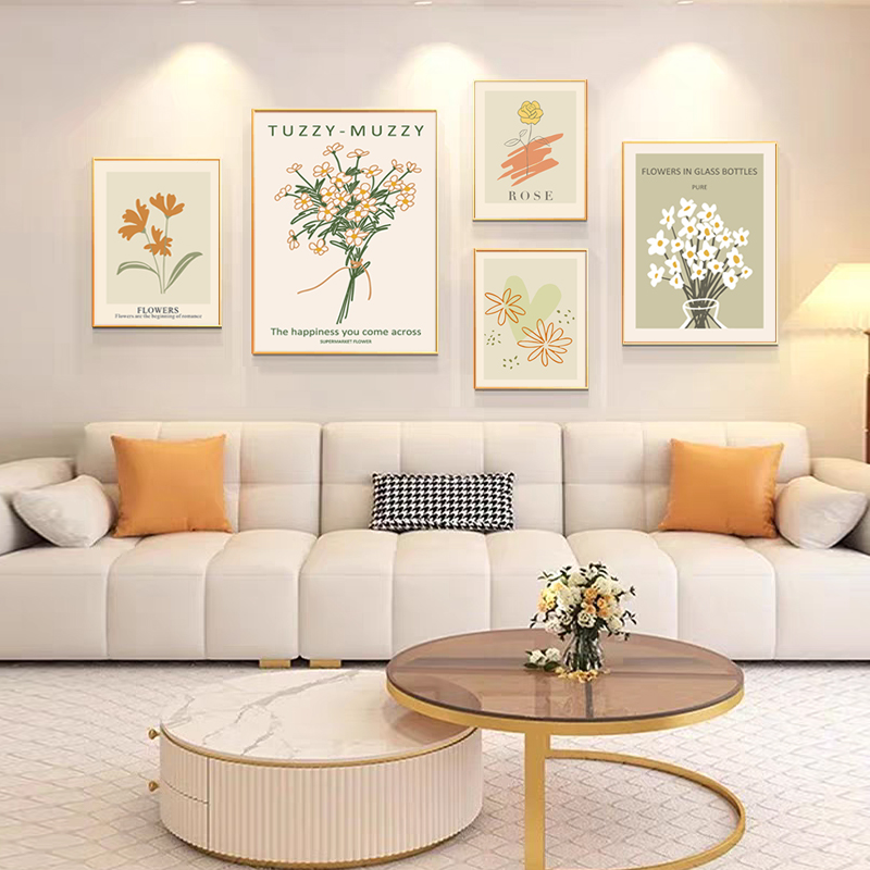 法式奶油风DIY数字油彩画客厅组合挂画ins风小清新抽象花朵装饰画
