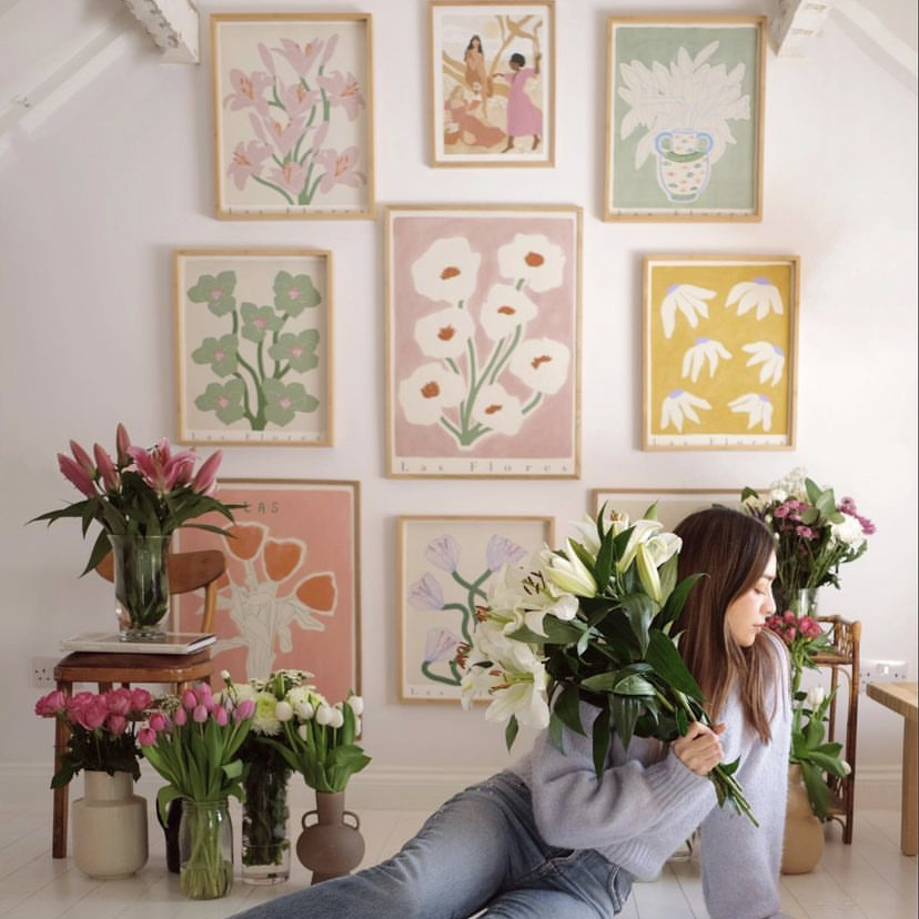 flower复古法式浪漫花朵装饰画抽象艺术海报挂画客厅卧室餐厅摆画