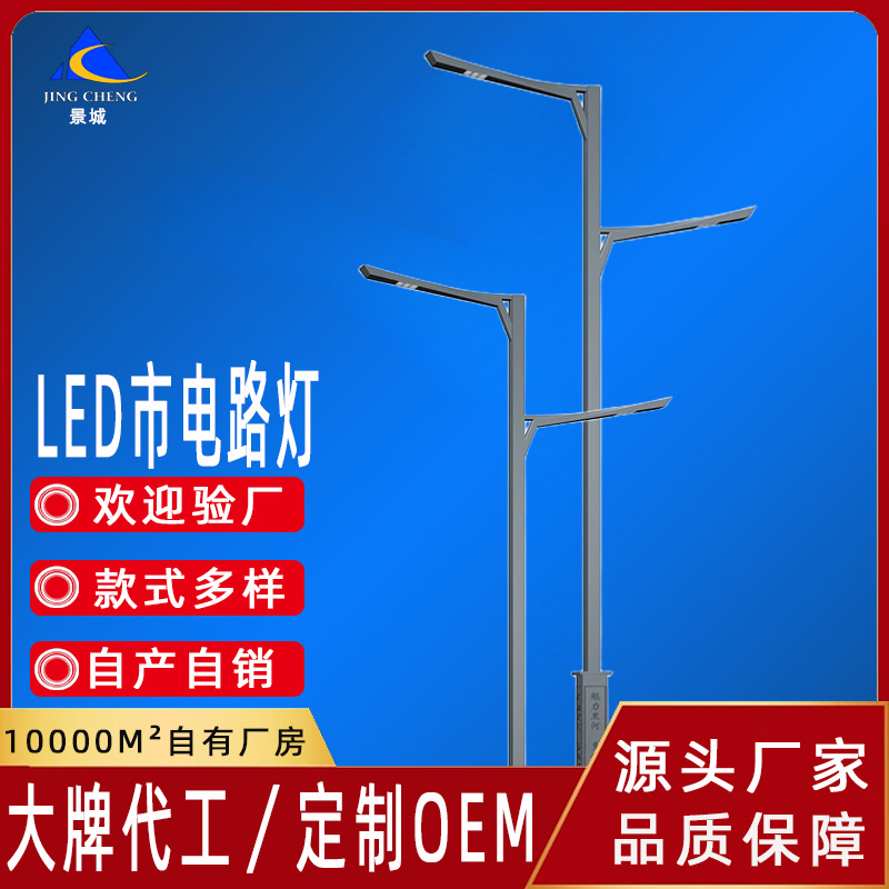 中山厂家市电LED路灯6米10米亮化工程单臂双臂高低臂热镀锌路灯杆