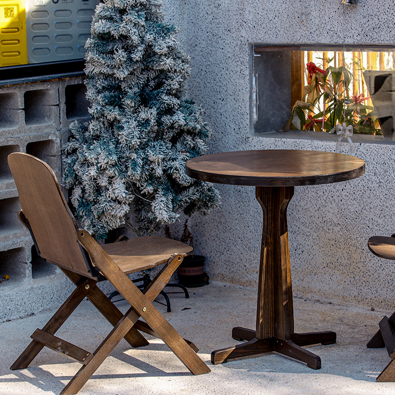 简约小户型圆桌复古实木可折叠方桌客厅阳台家用茶几餐桌咖啡桌椅