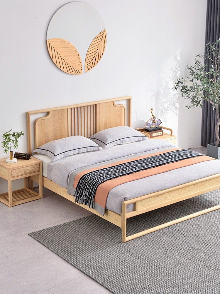 白蜡木新中式实木现代简约床双人1.8米框架轻奢高端榫卯结构工艺